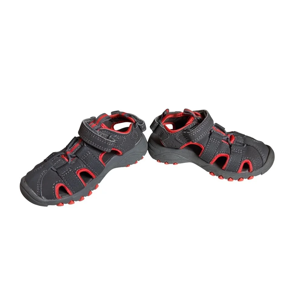 Cat & Jack Boys Gray Red Closed Toe Fisherman Sandals Toddler Size 8 Strap Shoes